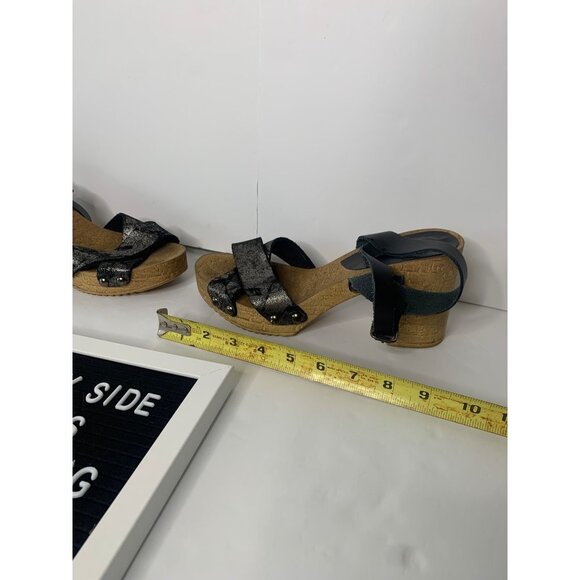 Porronet Black Sparkle Leather Cork Wedge Heels Size 8 - Picture 13 of 13